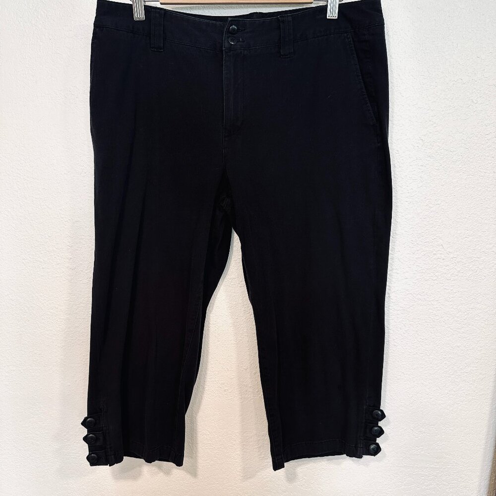 Coldwater Creek Stretch Capri Pants Button Hem Detail Black W35xL21 Womens Sz 14